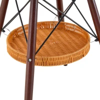 Table ronde 80 cm, idéale pour petits espaces, panier de rangement suspendu tressé, 80x80x71,5 cm, Noyer+Noir(m-8)