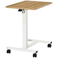 HOMCOM Sta-Bureau Verstelbaar met 4 Wielen C-Vorm 65 cm x 48 cm x 70-110 cm Naturel + Wit(m-10)