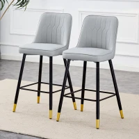 Lot de 2 tabourets de bar, design moderne, repose-pieds et renfort croisé, 42x45x100 cm, Gris clair(m-1)