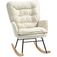 HOMCOM Schommelstoel met rugleuning, houten onderstel, relaxstoel met chenillelook voor woonkamer, slaapkamer of balkon, beige(m-10)