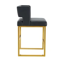 Lot de 2 tabourets de bar nordiques, design carré moderne, imperméable et facile à nettoyer, 48x53.3x91.4 cm, Noir+Doré(m-11)