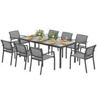 Outsunny Set da Giardino con Tavolo da Pranzo Rettangolare e 8 Sedie Impilabili con Braccioli, Grigio(m-10)