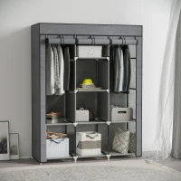 HOMCOM Guardaroba in Tessuto non Tessuto e Acciaio con 8 Ripiani e 2 Barre, 125x43x162.5 cm, Grigio Carbone(m-2)