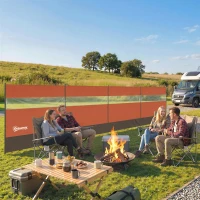 Outsunny Camping Windbreaker with Clear Windows, Carry Bag and Steel Poles, for Beach Caravan Campervan, 725 x 140cm, Orange(m-14)