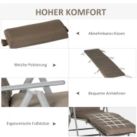 Outsunny Inklapbaar Ligbed Tuin Metalen Frame, Comfortabele Ligstoel Met Kussens, bruin(m-5)