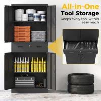 HOMCOM Metal Storage Cabinet, 180cm Tall Tool Cabinet with Locking Doors, Drawer and Adjustable Shelves, Black(m-5)