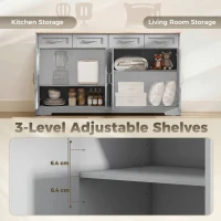 HOMCOM Sideboard Buffet Cabinet, 140 cm Kitchen Storage Cabinet with 4 Drawers, 4 Doors and 2 Adjustable Shelves, Grey(m-6)