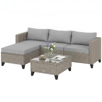 Outsunny 5-Piece Rattan Patio Furniture Set with Corner Sofa, Footstools, Coffee Table, for Poolside, Brown(m-15)
