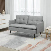 HOMCOM Divano 2 Posti in Tessuto con Cuscini Imbottiti e Gambe in Acciaio 139x68x80cm, Grigio(m-10)
