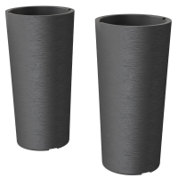 Outsunny Set van 2 stapelbare bloempotten met afvoergaten 35x35 cm, rond, donkergrijs