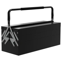 DURHAND Boite à outils métallique - coffret à outils - caisse à outils 3 niveaux 5 plateaux rétractables - tôle acier noir(m-1)
