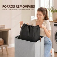 HOMCOM Cesto de Roupa Suja com Tampa e Rodas, 50L, Dobrável com Saco com Cordão Removível, 40x30x65 cm, Cinzento(m-7)
