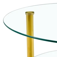 Table basse en verre à deux niveaux, design luxe discret, structure métallique robuste, 70x70x42 cm, Transparent(m-7)