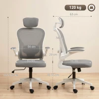 HOMCOM Silla de Escritorio de Malla Transpirable con Altura Ajustable Reposacabezas y Soporte Lumbar Ajustables Gris(m-3)