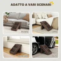 PawHut Scaletta per Cani e Gatti con 3 Scalini Antiscivolo per Letti Alti e Divani, 53x30.5x36.5 cm, Marrone(m-6)