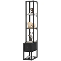 HOMCOM Floor Lamp with Shelves, LED Column Modern Standing Lamp with Fabric Drawer, Adjustable Brightness, Foot Switch for Living Room, Bedroom, Office, Black(m-11)