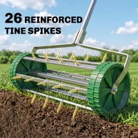 Outsunny Garden Rolling Lawn Aerator Heavy Duty Steel Grass Roller w/ Adjustable Handle(m-4)