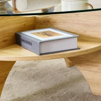 Table basse ronde en verre, design moderne, patins antidérapants, 80x80x36 cm, Couleur naturelle(m-8)