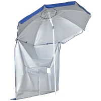 Outsunny Chapéu de Sol de Praia com Painel Lateral Manivela Manual Teto Inclinável 2 Bolsos e 2 Janelas Ø191x211 cm Azul(m-1)