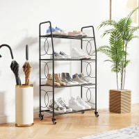Outsunny 4-Tier Metal Plant Stand, Heavy Duty Ladder Shelf Potted Plants Display Rack with Lockable Wheels(m-9)