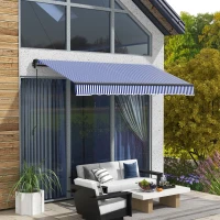 Outsunny Zonneluifel Luifel voor Terras, incl. Handkruk, weerbestendig, 247 cm x 295 cm, Blauw + Wit(m-2)