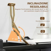 HOMCOM Tavolo da Disegno Tecnico Regolabile con Spazio Contenitore e Sgabello, in Metallo, 120x60x68-92 cm Bianco(m-4)