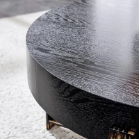 Table basse ronde style rétro‑industriel, stable et résistante, patins antidérapants et protège‑sol, 68x68x36 cm, Noir(m-6)