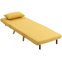 HOMCOM Sofá Cama Individual Plegable con Respaldo Ajustable 5 Posiciones Sillón Cama Tapizado con Cojín 72x75x85 cm Amarillo(m-13)