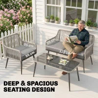 Outsunny Rattan Garden Furniture Set, 4 Piece Outdoor Patio Furniture with Tempered Glass Table and Chairs, Indoor Balcony Conservatory Set(m-4)