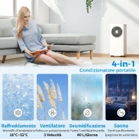 HOMCOM Condizionatore Portatile 9000BTU, 2.6kW 4 in 1, Classe A, Telecomando, Display LED, Timer 24H, per 33 m², Bianco(m-5)