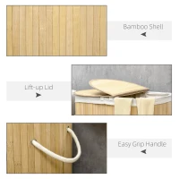 HOMCOM Bamboo Laundry Basket with Lid, 100 Litres Laundry Hamper with 2 Sections, Removable Washable Lining, Washing Baskets, 62.5 x 37 x 60.5cm, Natural(m-7)
