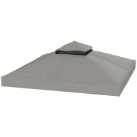 Outsunny Toile pour tonnelle 3 x 3 m toile de rechange pour tonnelle à 2 niveaux protection UPF30+ trous de drainage gris(m-12)