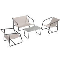 Outsunny 4-teilige Gartenmöbel-Set Gartensitzgruppe Loungemöbel, 1 Sofa, 2 Sessel, 1 Tisch, 110 x 70 x 70 cm, Cremeweiß + Schwarz(m-12)
