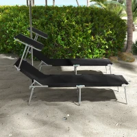Outsunny Foldable Sun Lounger Set of 2 with Sun Shade & Adjustable Backrest - Black(m-10)