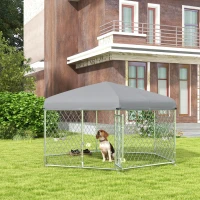 PawHut Recinto per Cani Taglia Grande con Tetto in Tessuto Oxford Anti UV, 2.1x1.85x1.5m, Argento e Grigio(m-2)
