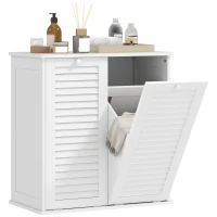HOMCOM Meuble salle de bain avec panier à linge armoire salle de bain en bois portes persiennes 2 paniers 70 x 38 x 73 cm blanc(m-11)