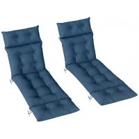 Outsunny Set of Two 190 x 56cm Sun Lounger Cushions - Navy Blue(m-1)