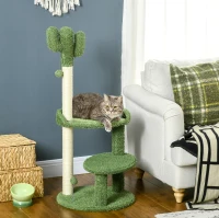 PawHut Albero per Gatti a forma di Cactus con Tiragraffi e 2 Palline da Gioco, 35x31x55.5 cm, Verde e Bianco(m-9)