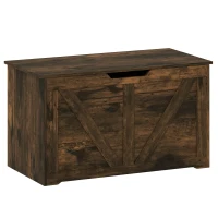 HOMCOM 100L Home Storage Box, with Safety Hinge - Rustic Brown Wood-Effect(m-15)