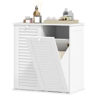 HOMCOM Meuble salle de bain avec panier à linge armoire salle de bain en bois portes persiennes 2 paniers 70 x 38 x 73 cm blanc(m-12)