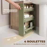 kleankin Chariot de rangement à 3 niveaux chariot de stockage étagère sur roulettes avec poignée - 48 x 15 x 80 cm vert(m-5)