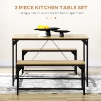 HOMCOM Dining Table and Bench Set for 4, Kitchen Table with 2 Benches, Space Saving Dining Room Sets, Natural(m-4)