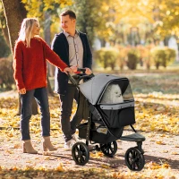 PawHut 2 in 1 Passeggino per Cani Pieghevole a 3 Ruote con Freno, Cestino Portaoggetti e Porta Bottiglia, in Acciaio e Oxford, Grigio e Nero, 109.5x57.5x106.5cm(m-10)