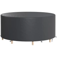 Outsunny Housse de mobilier de jardin imperméable pour table ronde, tissu Oxford 420D pour jardin extérieur, Ø200 x 80 cm, noir(m-12)