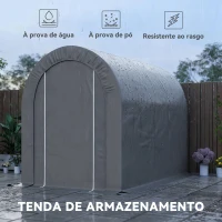 Outsunny Tenda de Jardim para Bicicletas com Estrutura em Aço, Porta com Fecho, Impermeável 2,4x1,6x1,9 m Cinzento Claro(m-4)