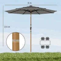 Outsunny Garden Parasol, Parasol Umbrella with 3-tier Roof, Crank Handle, Tilt Function, Polyester Canopy, Grey(m-3)