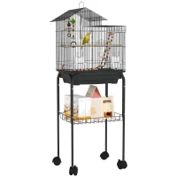 PawHut Cage à oiseaux sur roues 46 x 36 x 120 cm 2 mangeoires 2 perchoirs étagère cage pour perruche calopsitte conure pinson canaris(m-11)