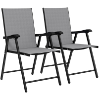 Outsunny Folding Garden Chairs Set of 2, Foldable Garden Dining Chairs with High Back, Armrests, Texteline Seat, Light Grey