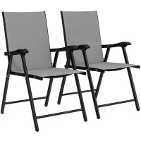 Outsunny Folding Garden Chairs Set of 2, Foldable Garden Dining Chairs with High Back, Armrests, Texteline Seat, Light Grey(m-1)