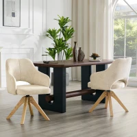 Lot de 2 chaises pivotantes style rétro luxe léger, revêtement en tissu structuré, 45x48x85 cm, Couleur naturelle(m-1)